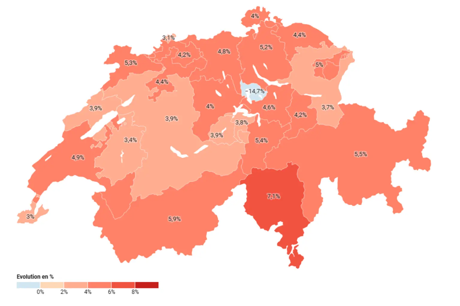 carte suisse de la hausse de la prime lamal 2026 par canton